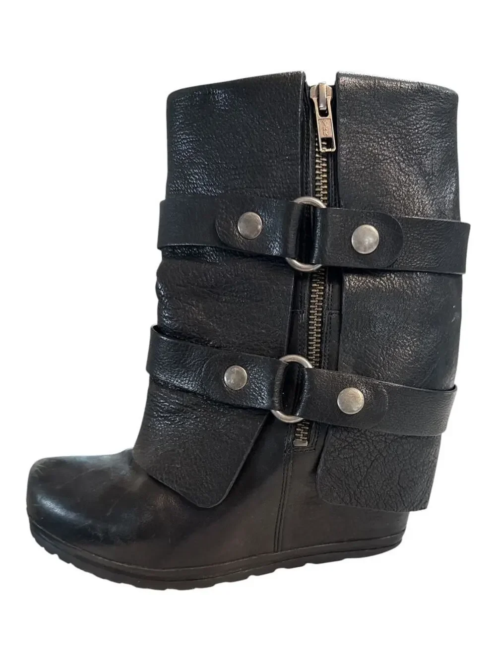 Vera Wang Lavender FOLD-Over BUCKLES Wedge Ankle Boots SZ 7.5